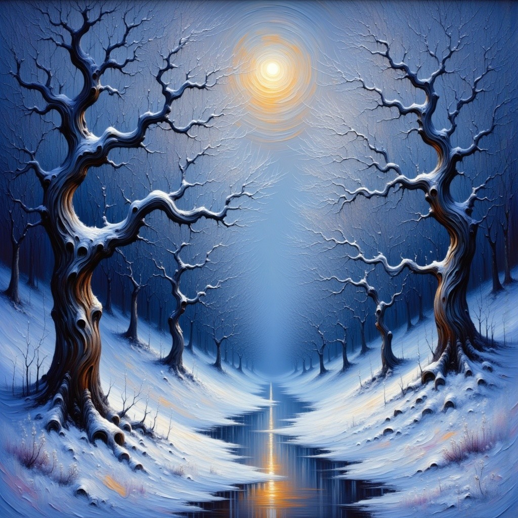 Serene Winter Landscape with Snow-Dusted Trees