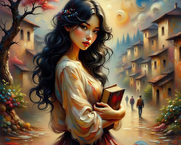 Digital painting of a woman in a colorful dress