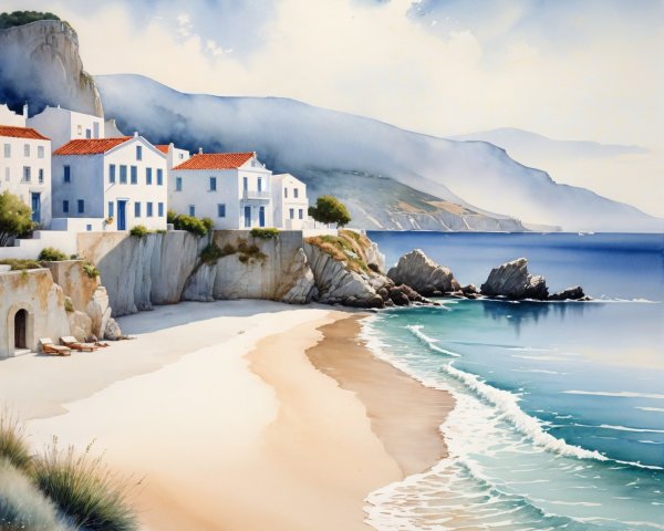 Coastal Scene with Whitewashed Houses and Azure Sea