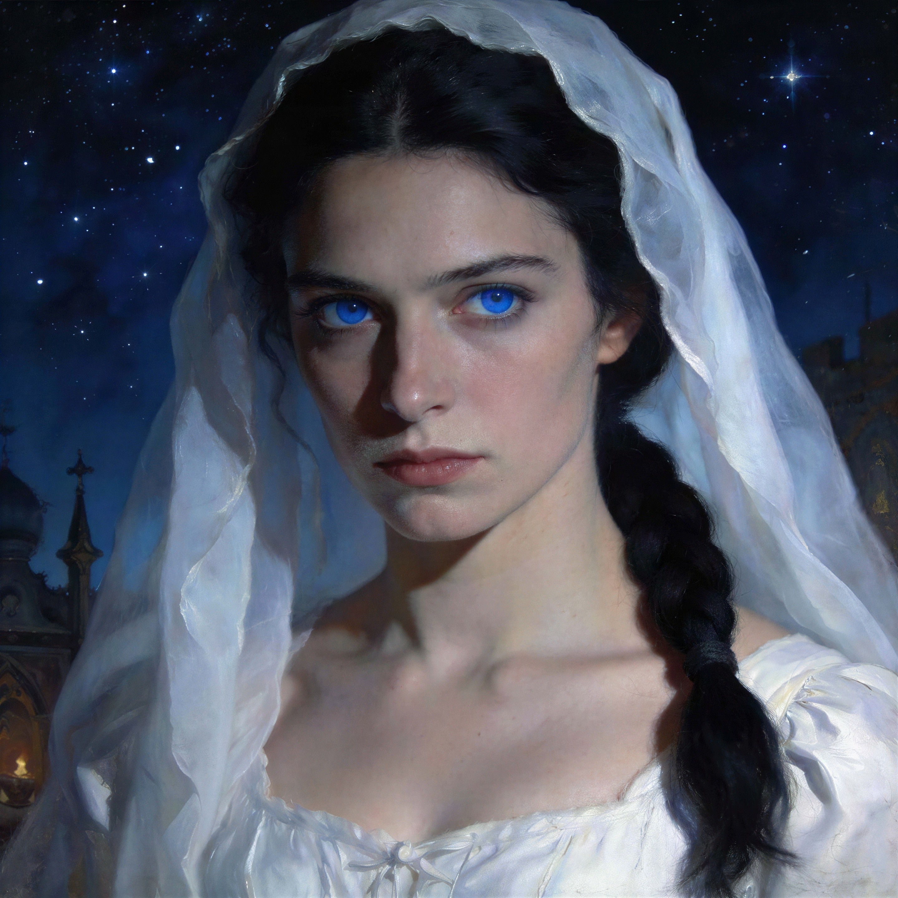 Dramatic Portrait of Woman in Ethereal White Attire