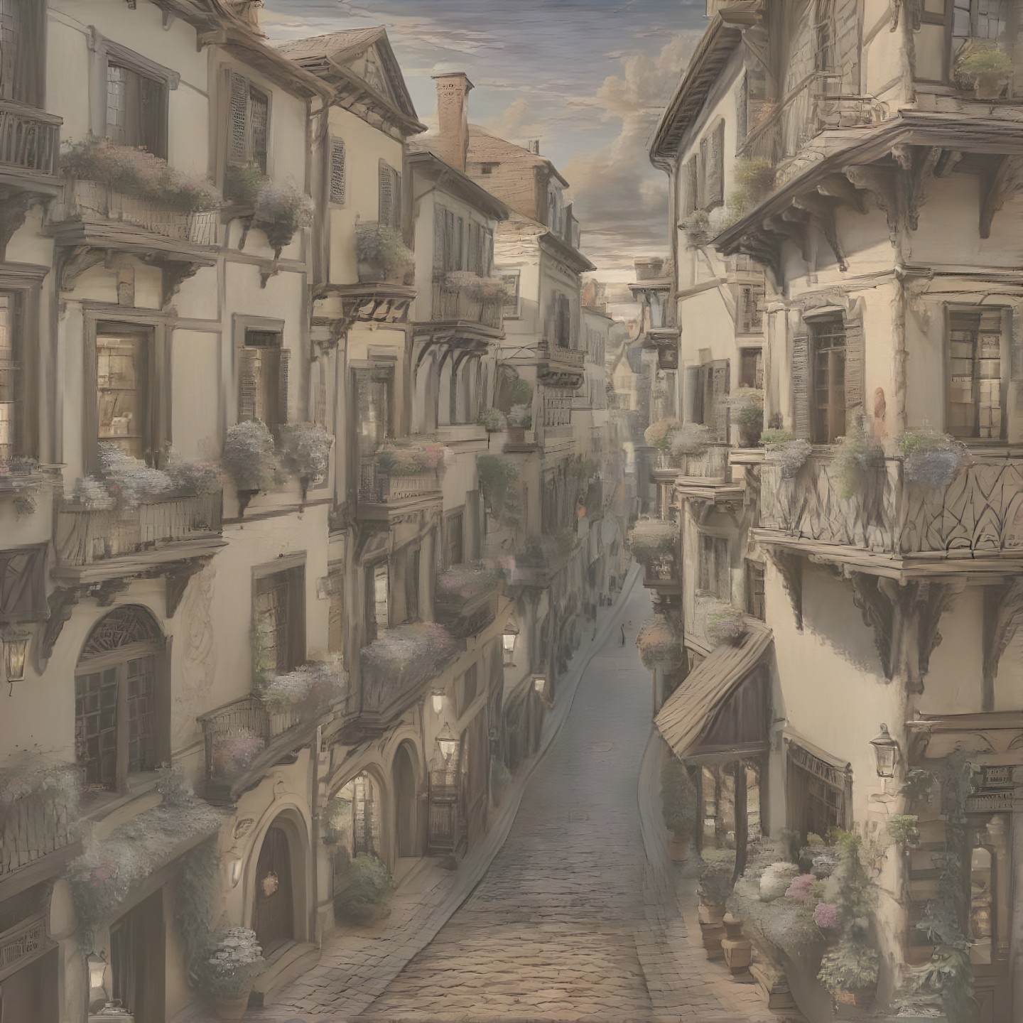 Charming Cobblestone Street with Quaint Architecture