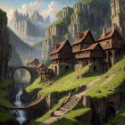 Serene Fantastical Landscape with Quaint Houses and River