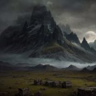 Ethereal Landscape with Jagged Mountains and Valleys