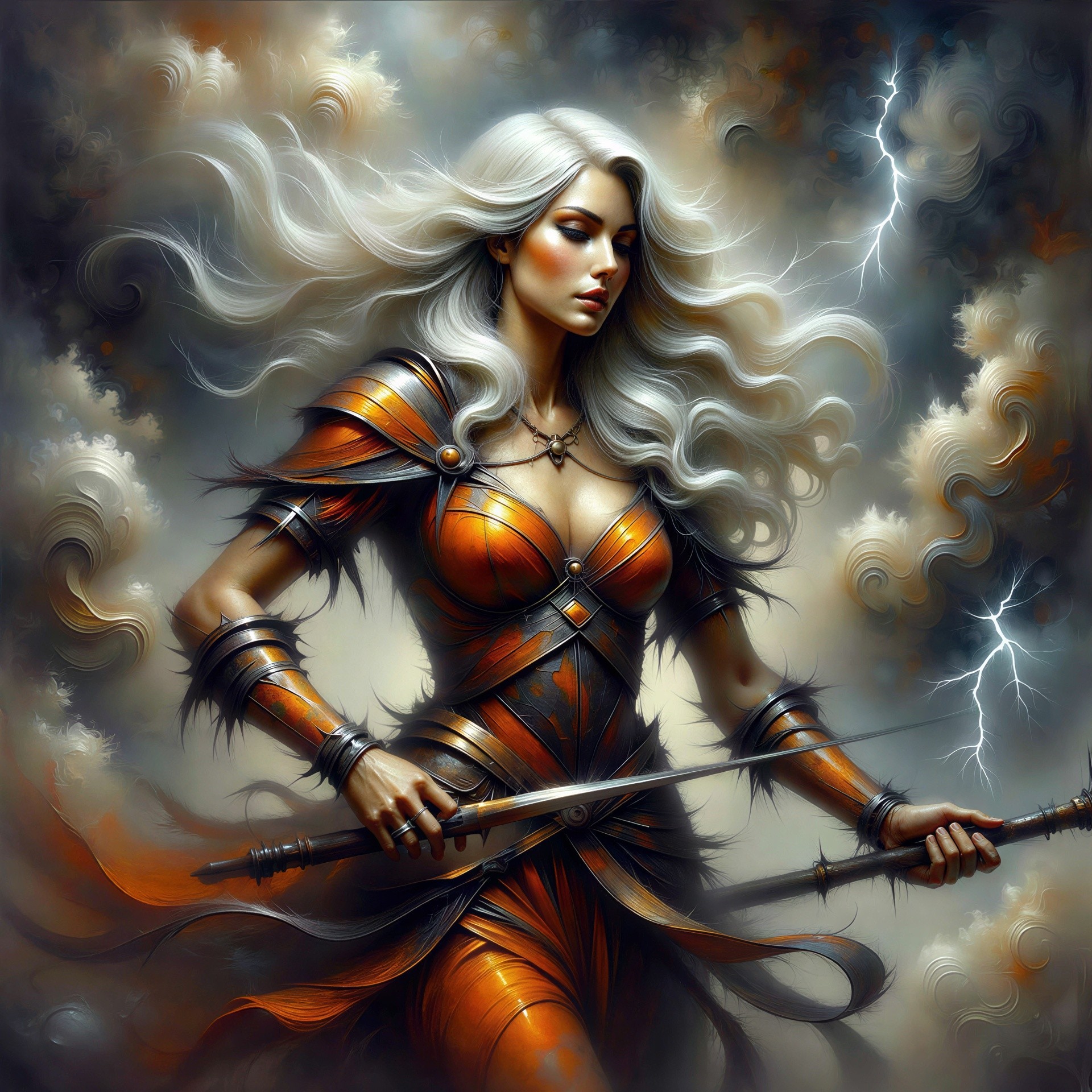 Digital Painting of a Female Warrior in Metallic Armor