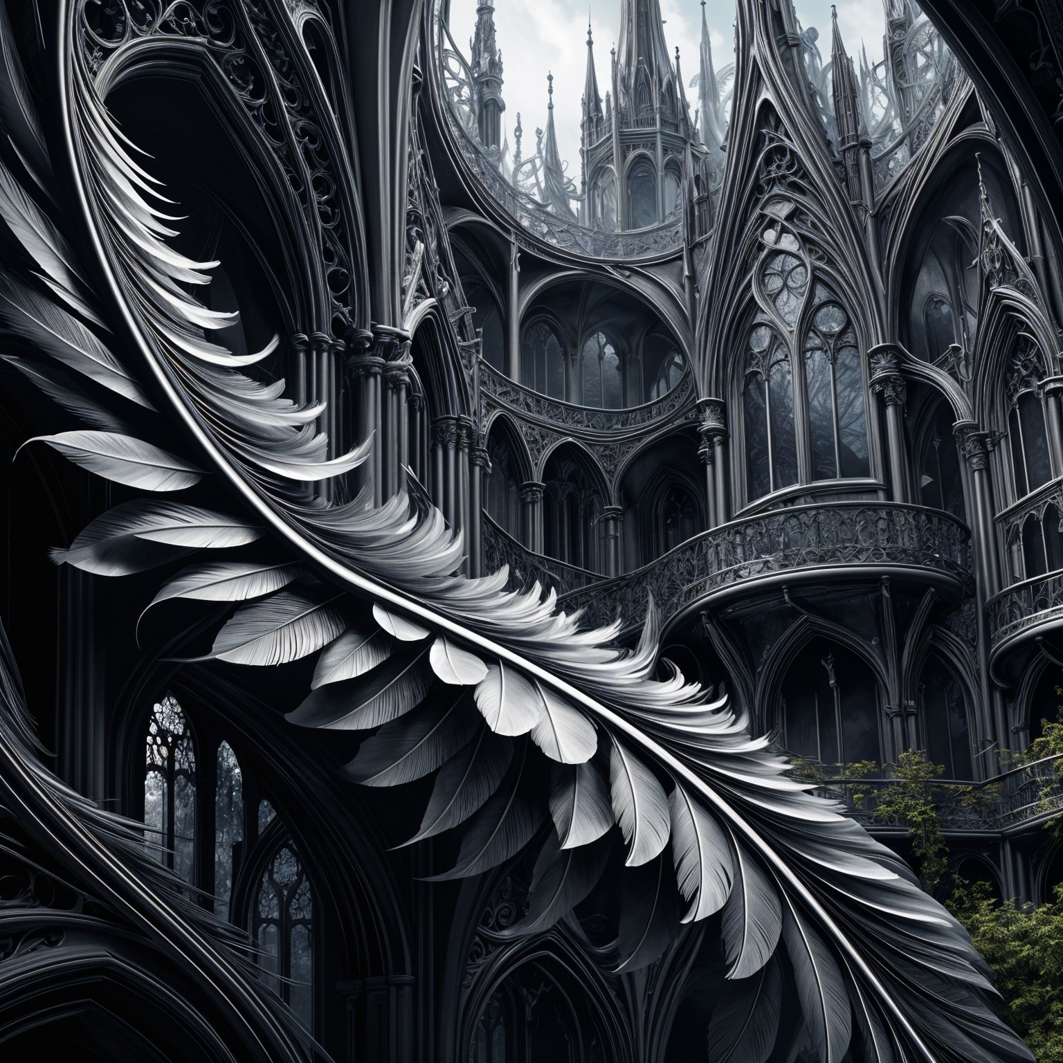 Gothic Architectural Interior with Stained Glass and Arches