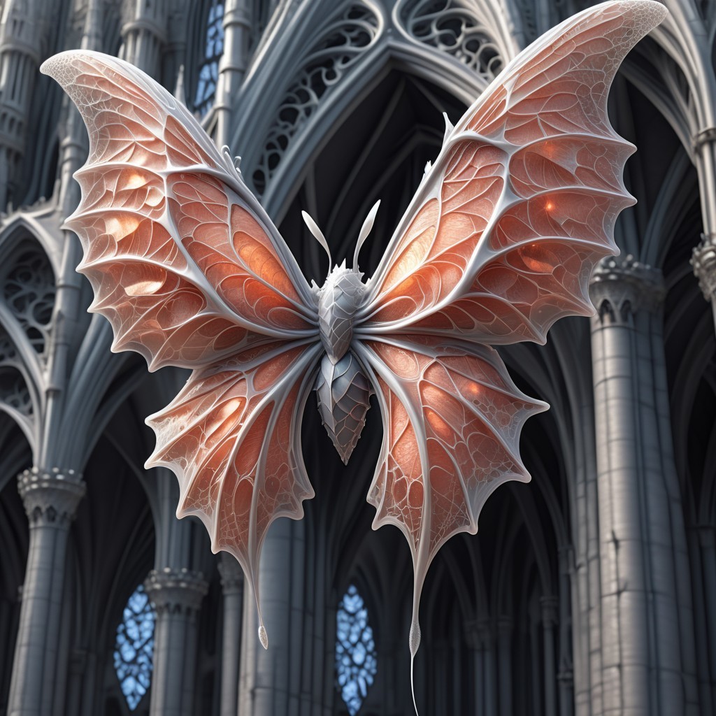 Fantastical Butterfly in Gothic Cathedral Setting
