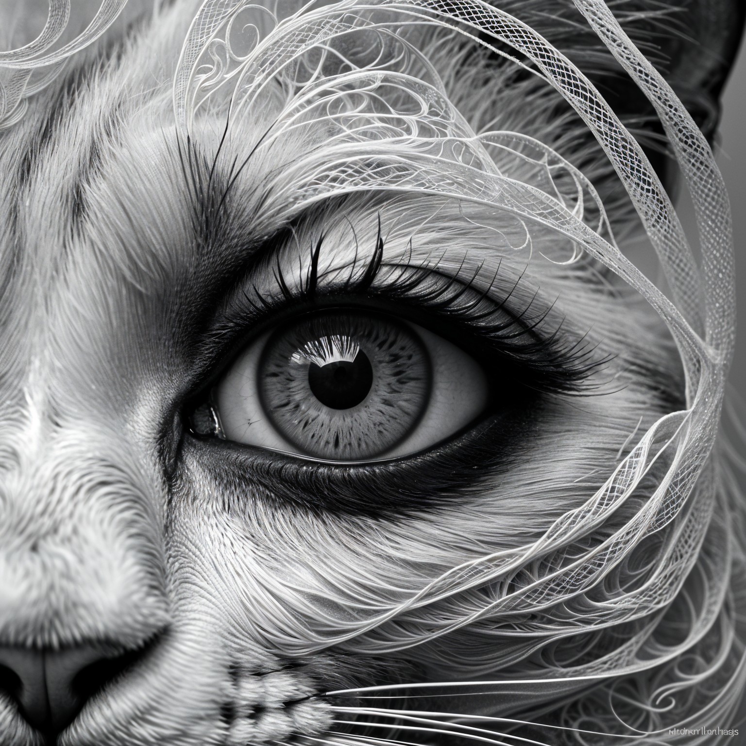 Close-Up of a Cat's Face in Black and White