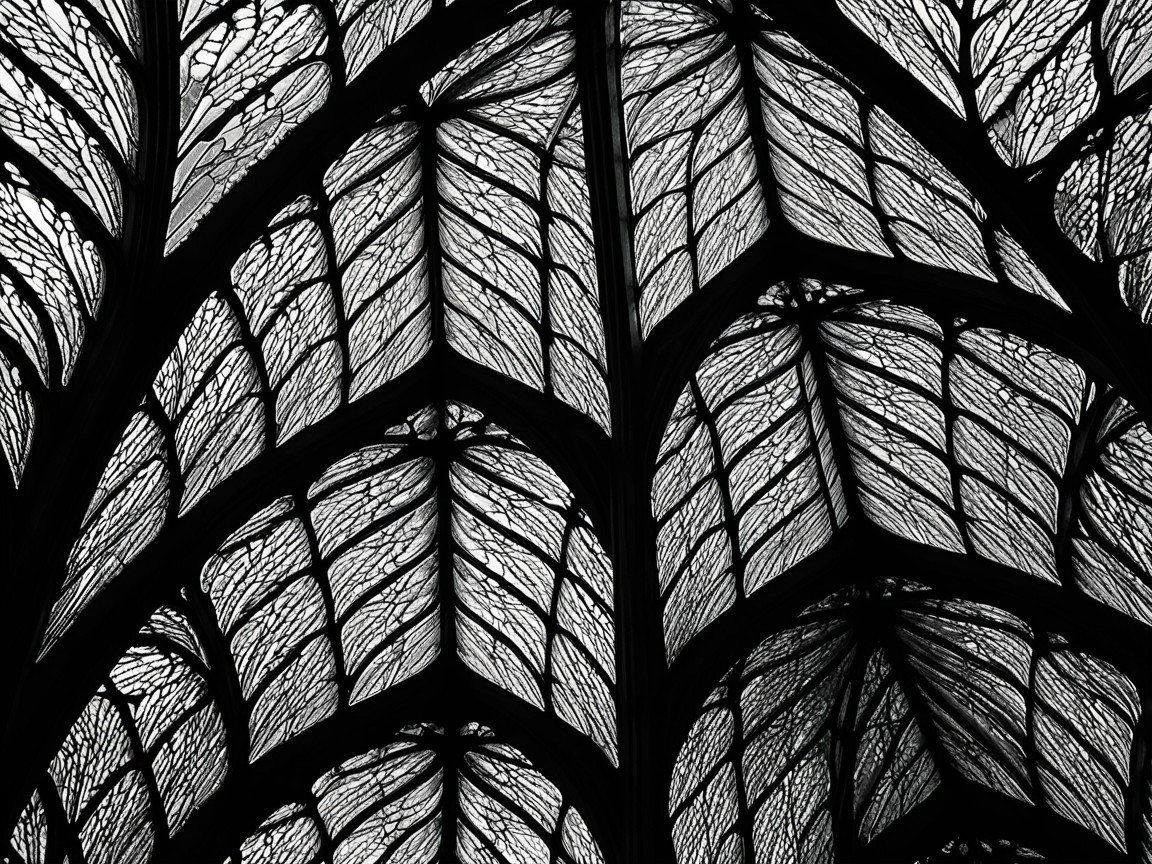 Intricate Leaf Vein Patterns in Architectural Ceiling Design