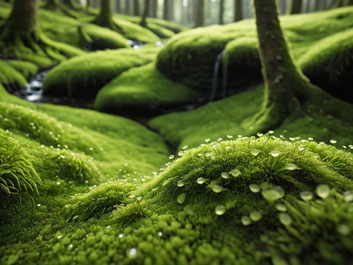 Tranquil Forest Scene with Moss and Gentle Stream