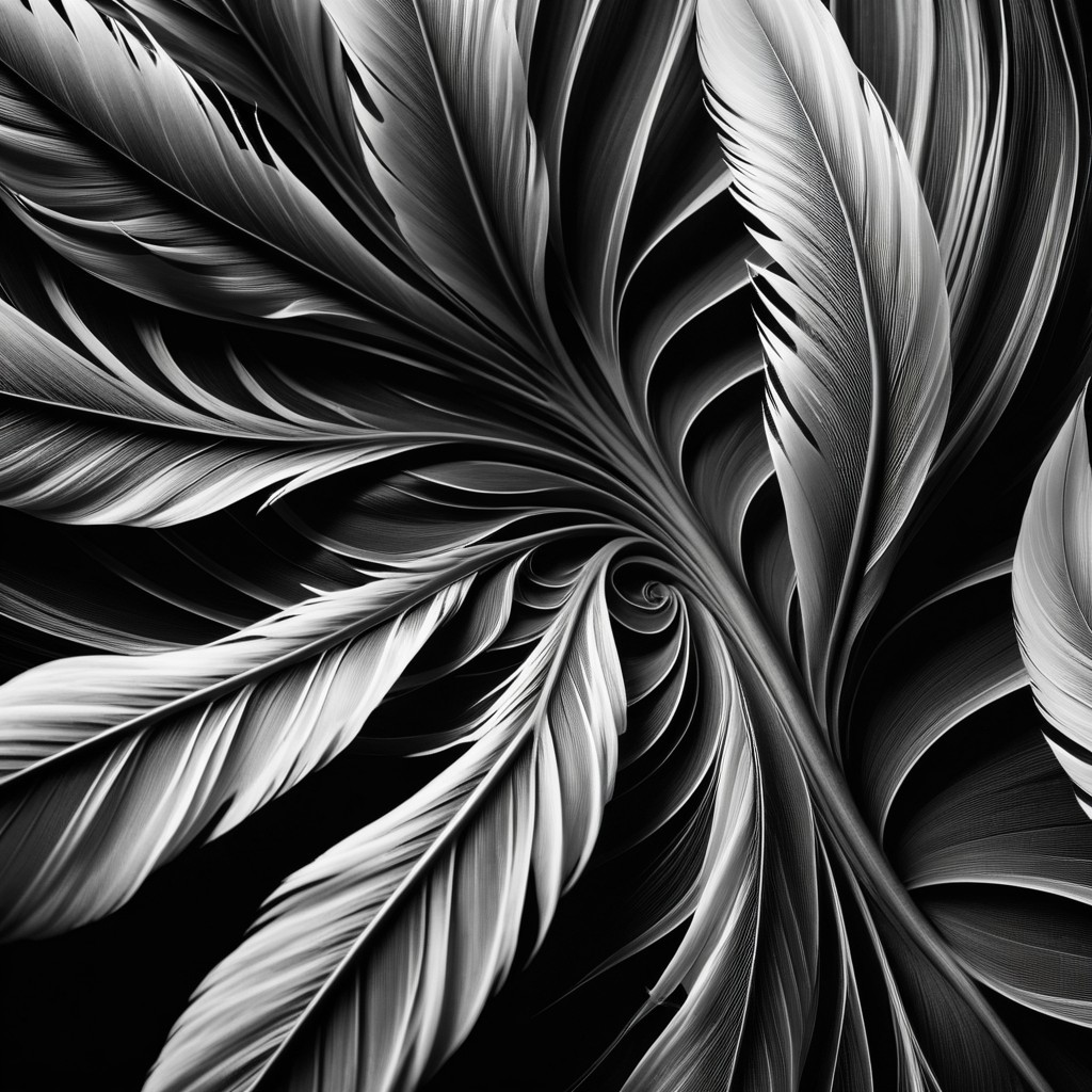 Monochromatic Feather Pattern on Dark Background
