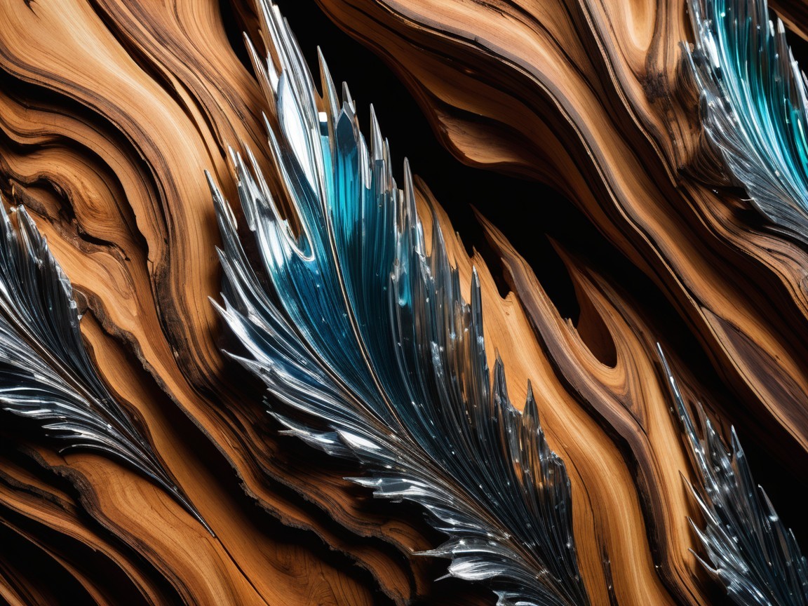 Abstract Wood Composition with Metallic Elements