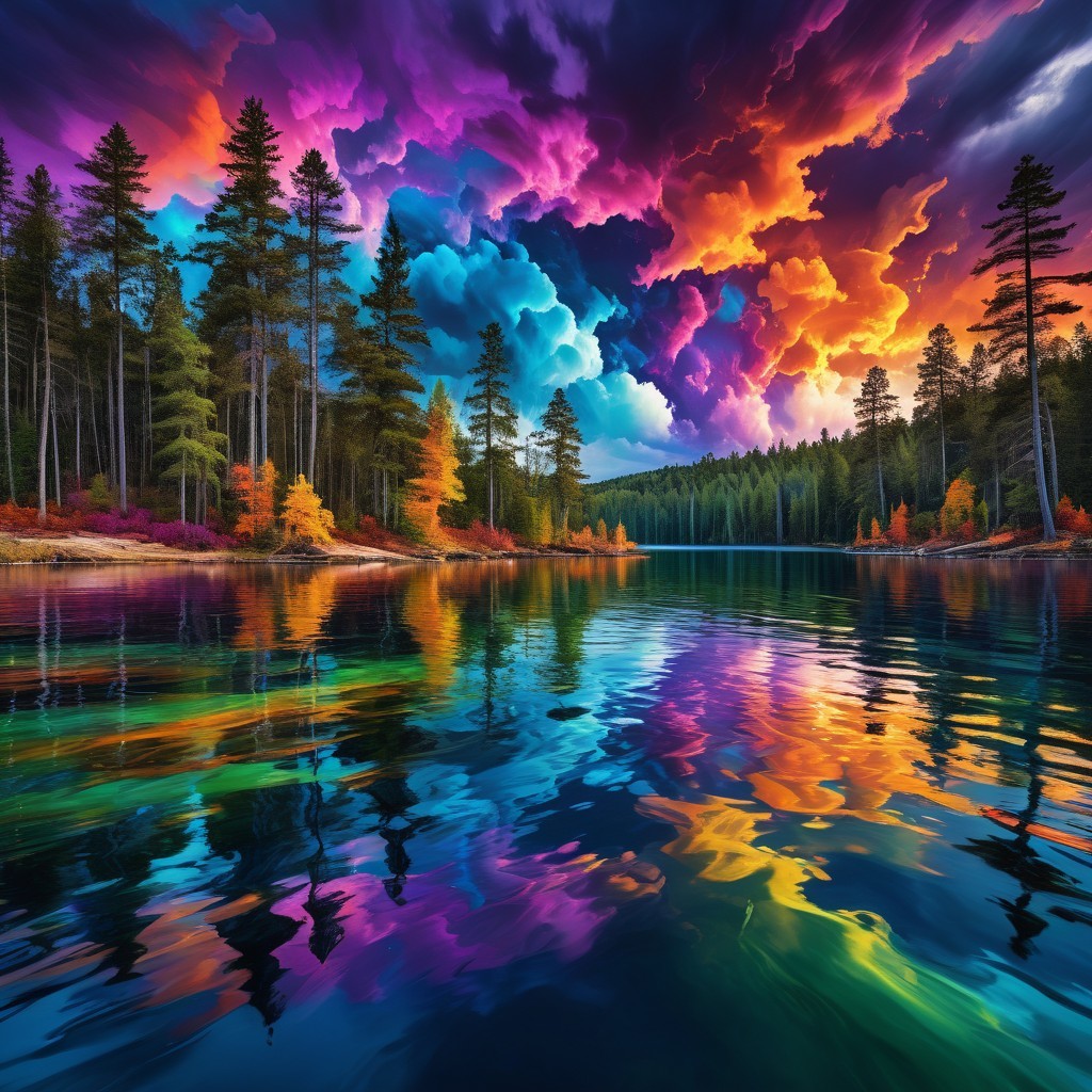 Vibrant Landscape of a Serene Lake at Dusk