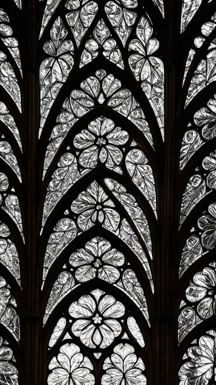 Intricate Stained Glass Window with Gothic Arches