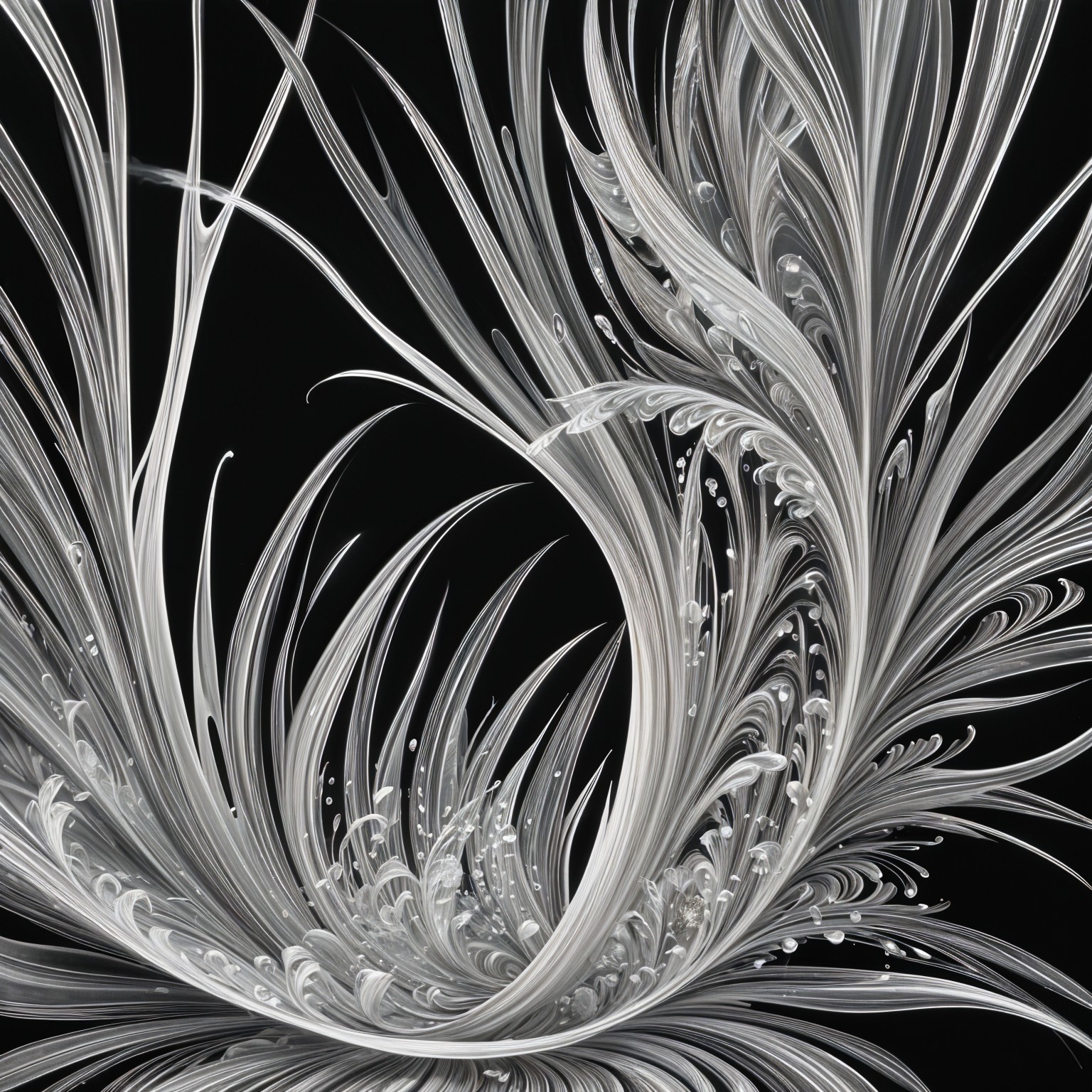 Intricate Silver and White Swirling Design on Black