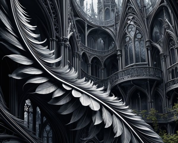 Gothic Architectural Interior with Stained Glass and Arches