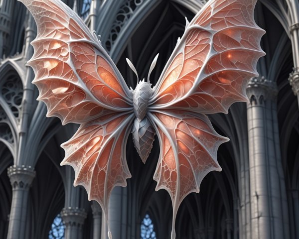 Fantastical Butterfly in Gothic Cathedral Setting