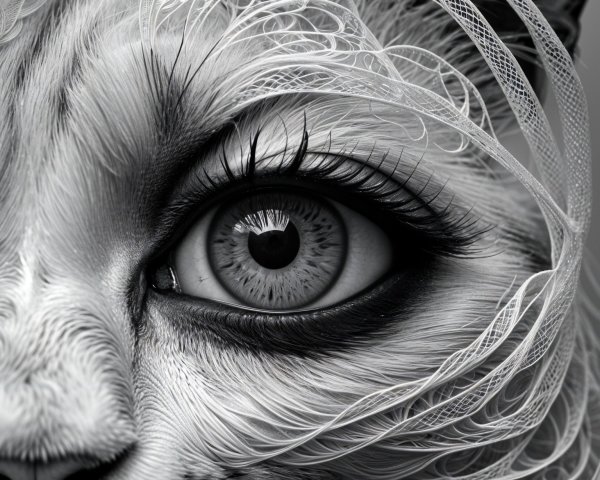 Close-Up of a Cat's Face in Black and White