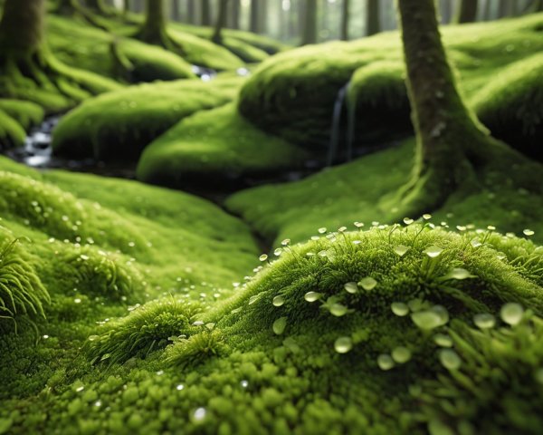 Tranquil Forest Scene with Moss and Gentle Stream