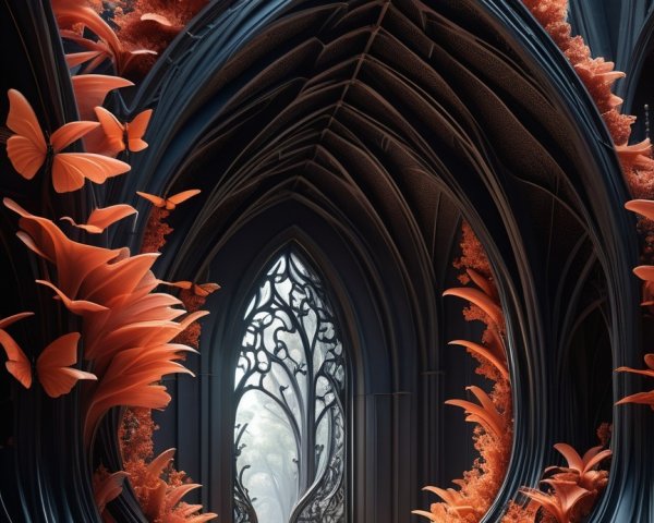 Surreal Gothic-Inspired Interior with Nature Elements