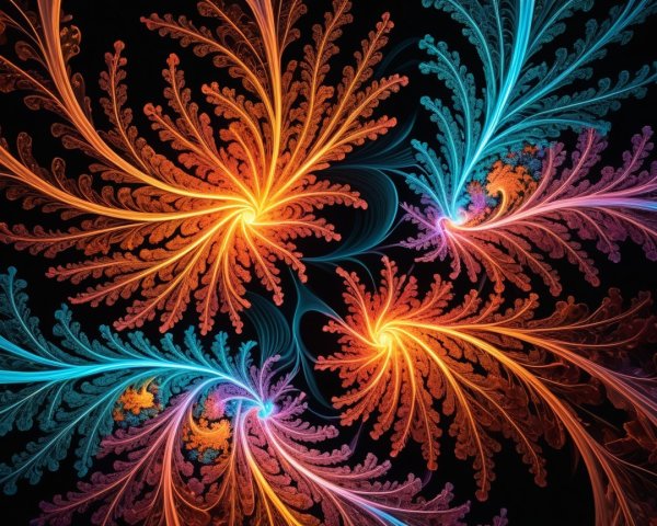 Vibrant Fractal Design with Swirling Patterns and Colors