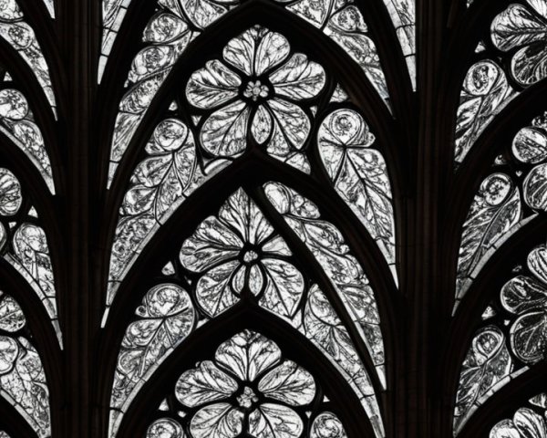 Intricate Stained Glass Window with Gothic Arches