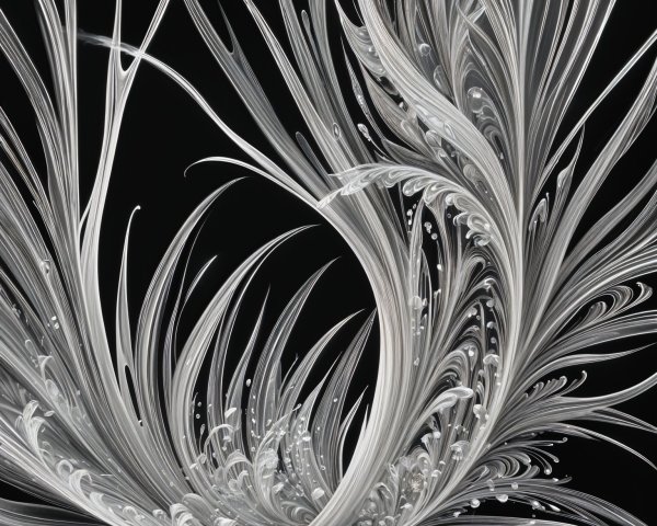 Intricate Silver and White Swirling Design on Black