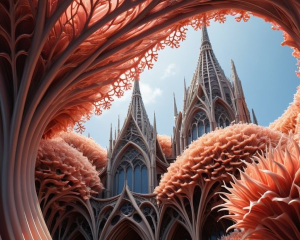Fantastical Building Surrounded by Coral-Like Structures