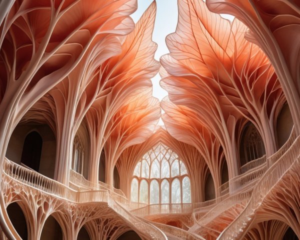 Otherworldly Interior with Flowing Leaf-Like Structures