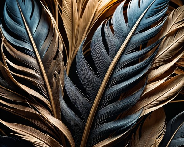 Intricate Blue and Gold Leaf Arrangement on Dark Background