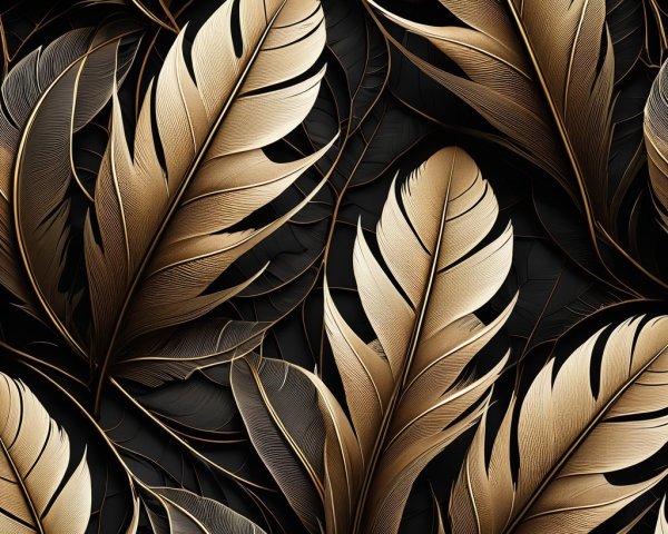 Luxurious Gold and Bronze Feather Pattern on Black