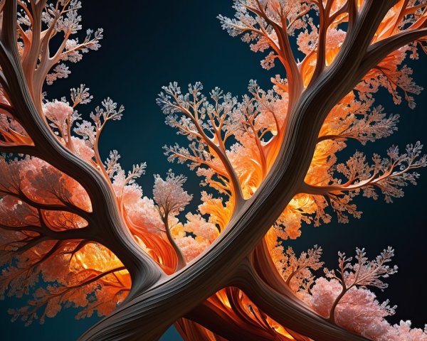 Surreal Trees with Luminous Branches and Frosty Leaves