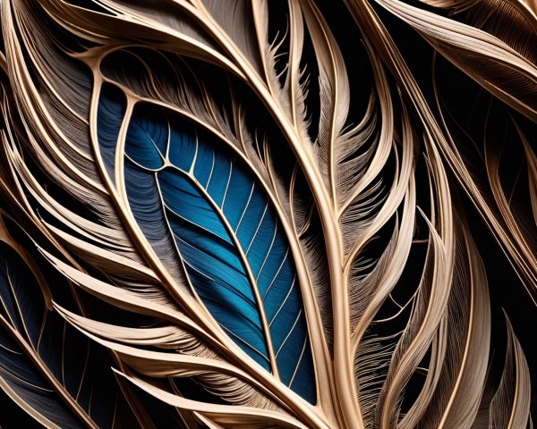 Stylized Leaves and Feathers in Warm Beige and Blue