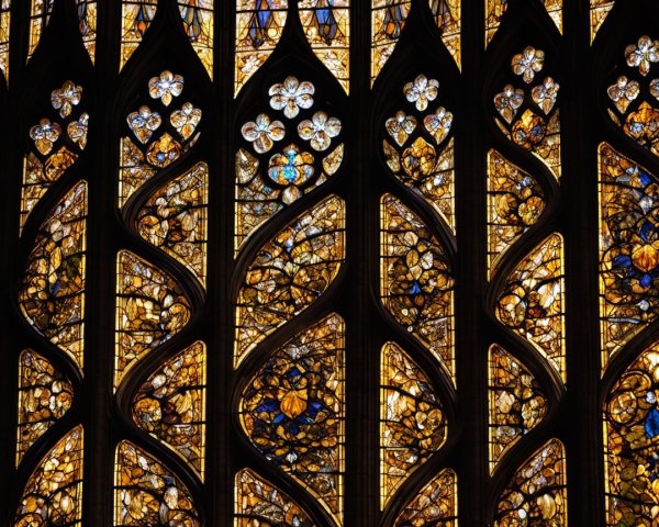 Intricate Stained Glass Window with Floral Designs