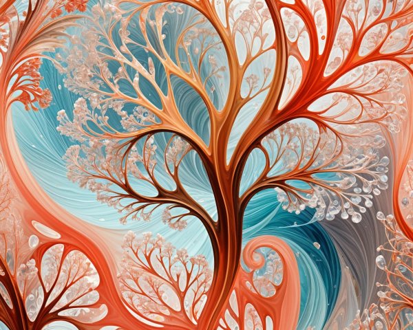 Abstract Artwork with Swirling Red and Orange Patterns