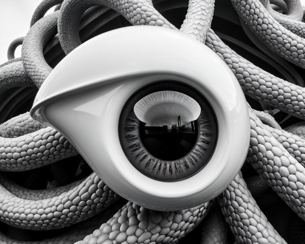 Surreal Eye with Textured Octopus Tentacles Background