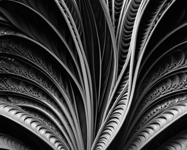 Intricate Black and White Flowing Leaf-Like Design