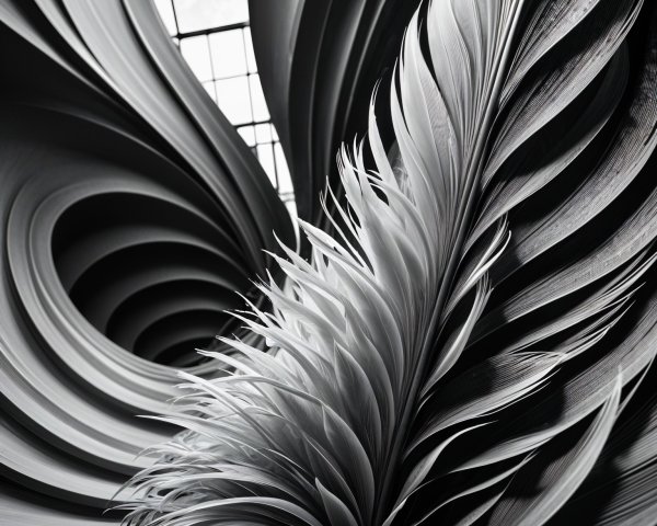 Monochrome Composition of Textured Leaf-Like Forms