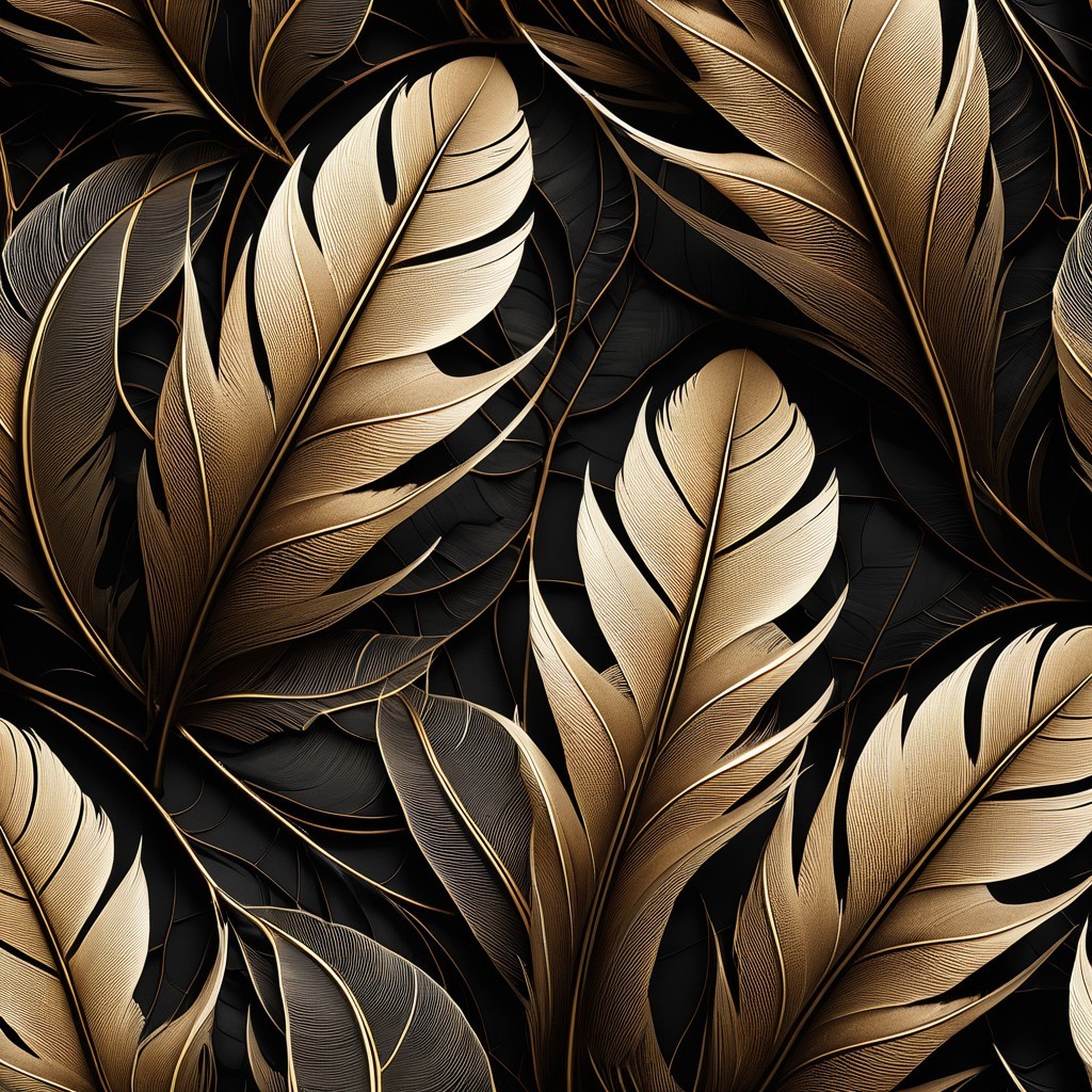 Luxurious Gold and Bronze Feather Pattern on Black
