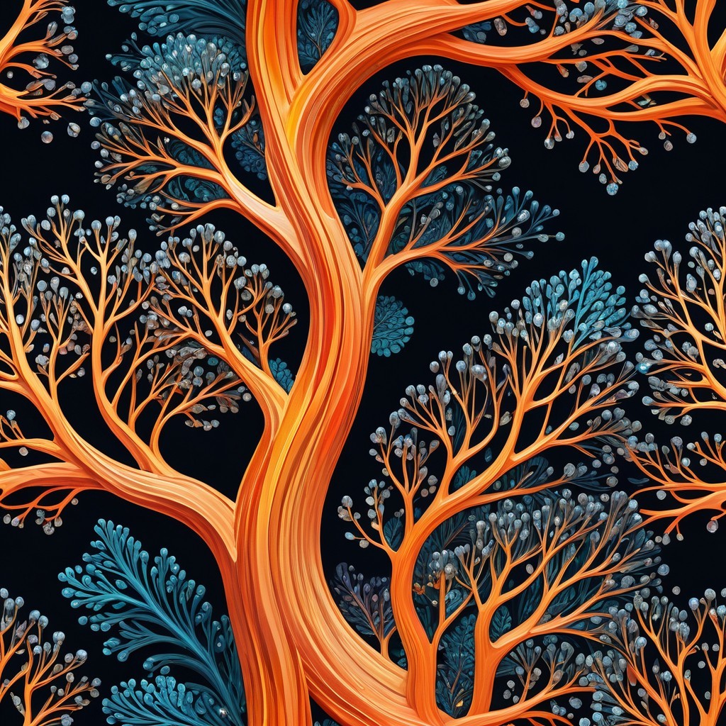 Illustration of Intertwining Trees with Vibrant Colors