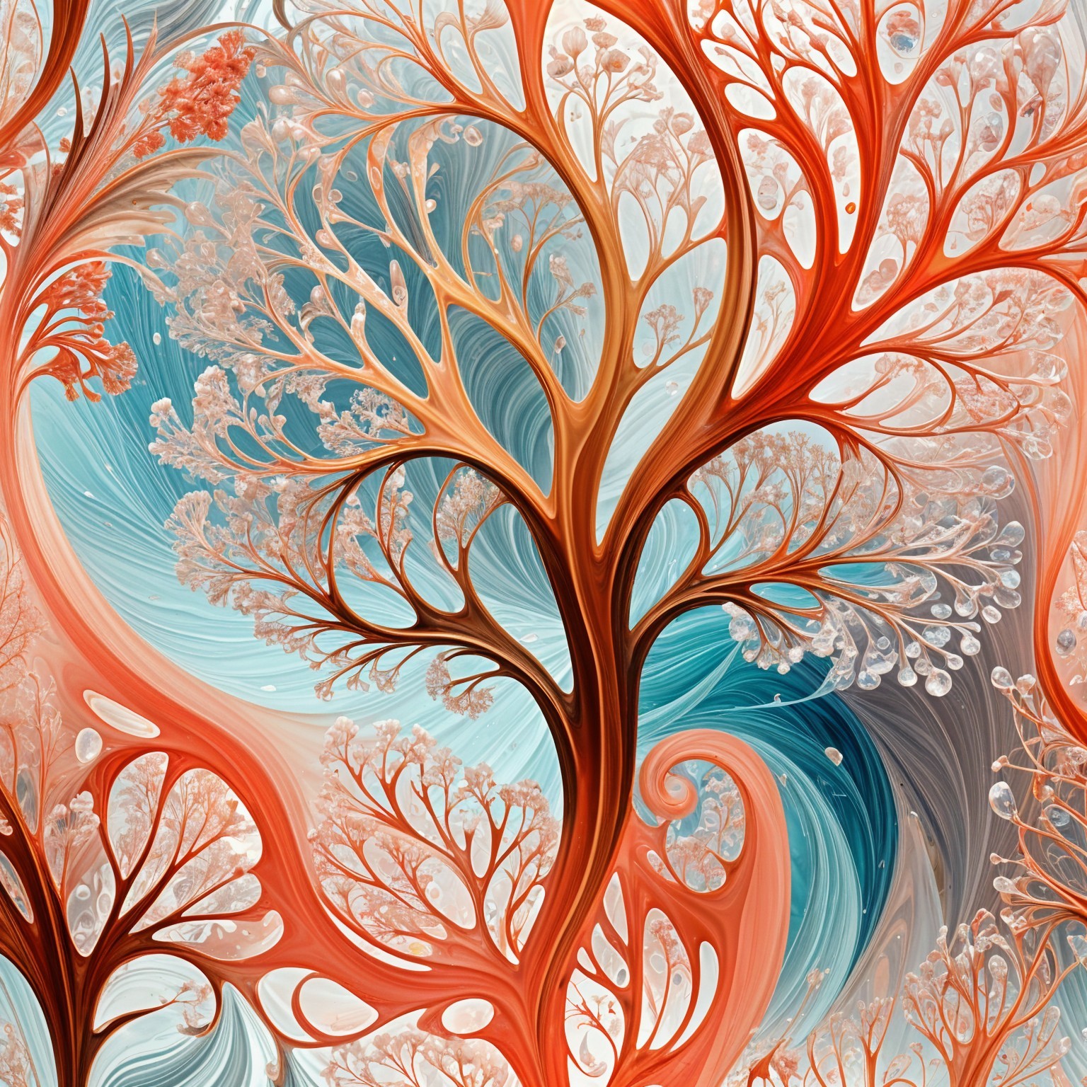 Abstract Artwork with Swirling Red and Orange Patterns