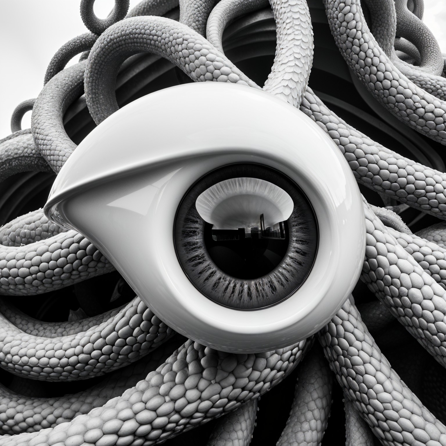 Surreal Eye with Textured Octopus Tentacles Background