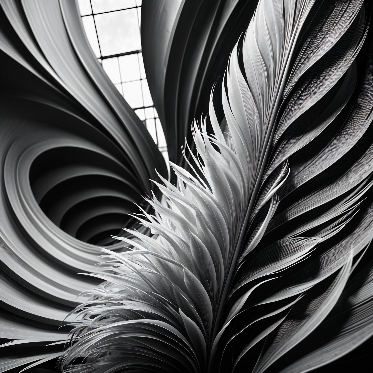 Monochrome Composition of Textured Leaf-Like Forms
