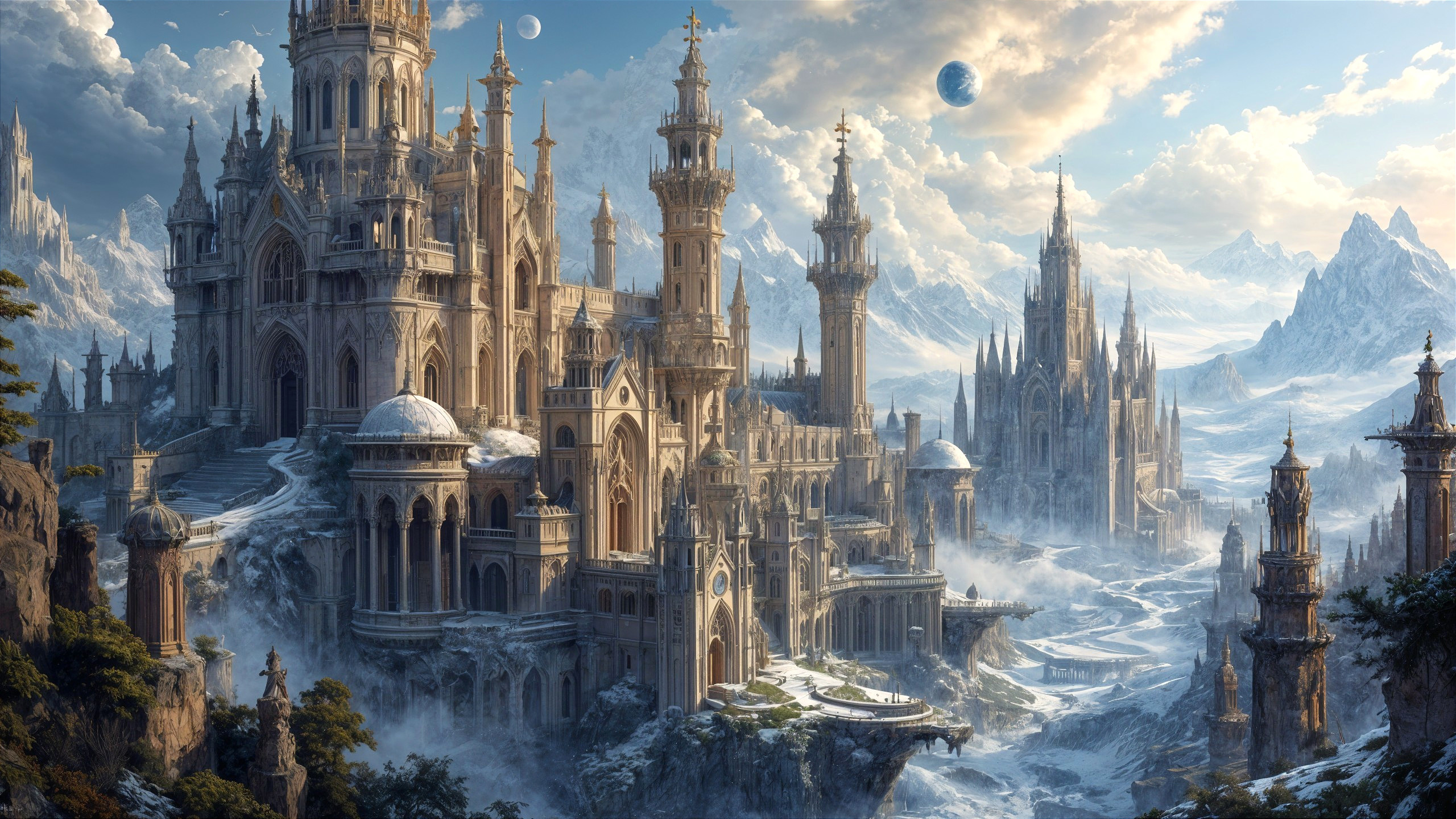 Majestic Fantasy Landscape with Castle and Mountains