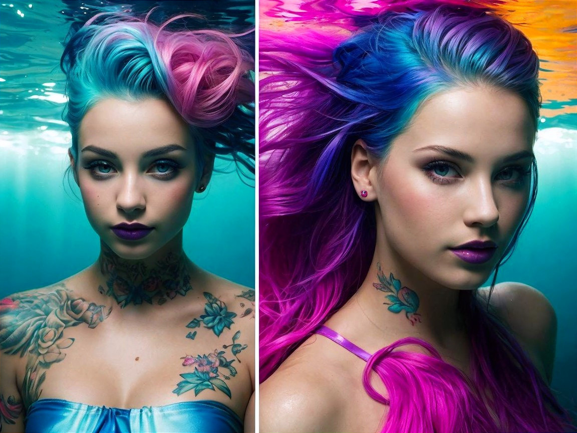 Underwater Portrait of a Woman with Colorful Hair