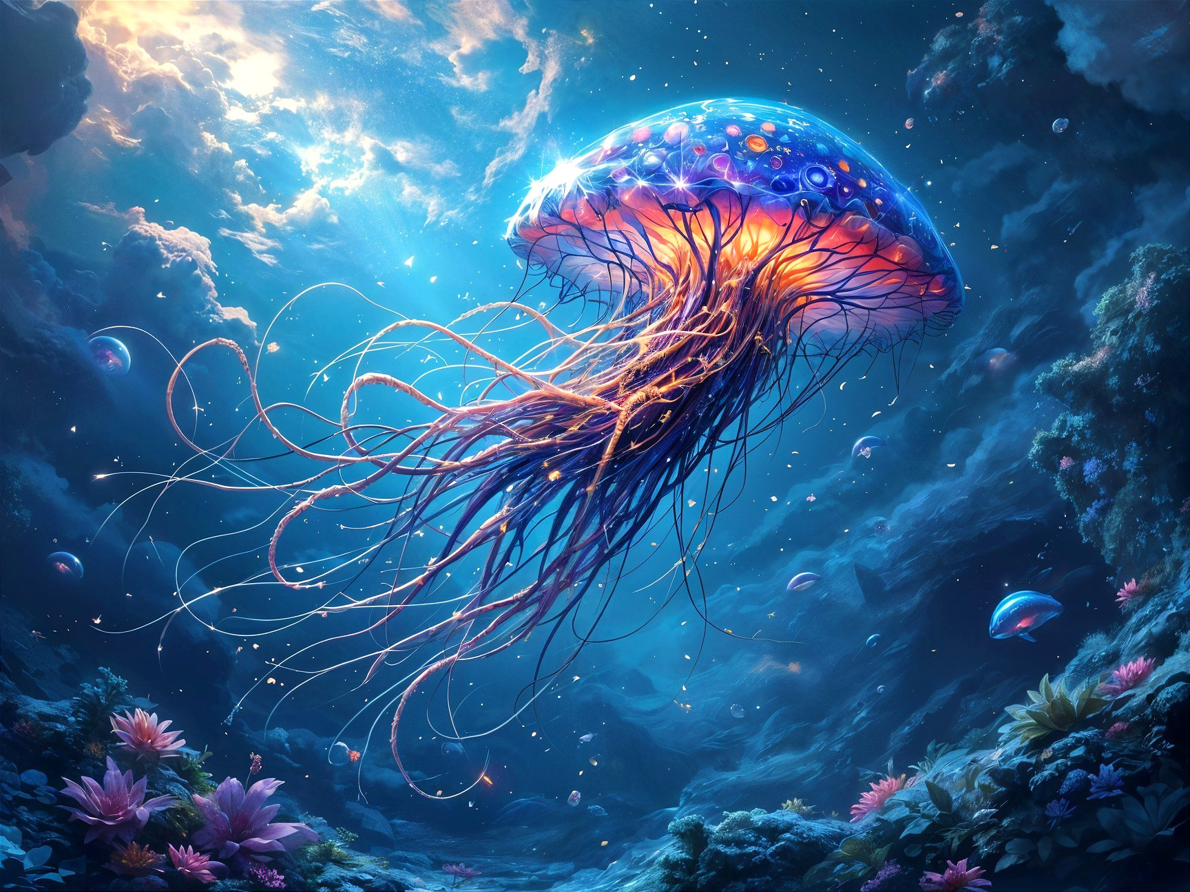 Majestic Jellyfish in Ethereal Underwater Landscape