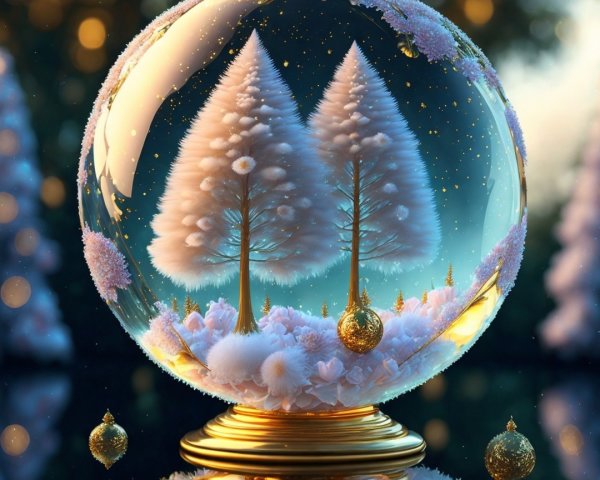 Snow Globe with Evergreen Trees and Winter Scene