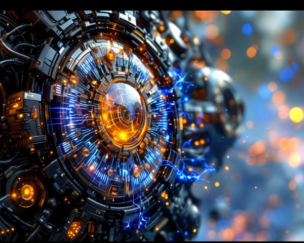 Futuristic Metallic Sphere with Circuitry and Glow