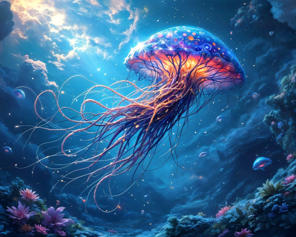 Majestic Jellyfish in Ethereal Underwater Landscape