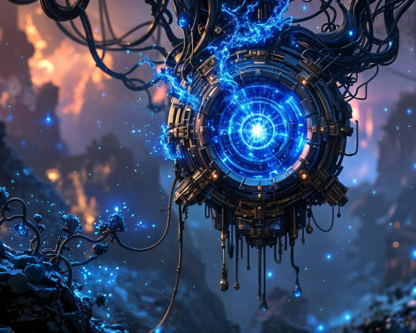 Futuristic Cybernetic Structure with Glowing Core