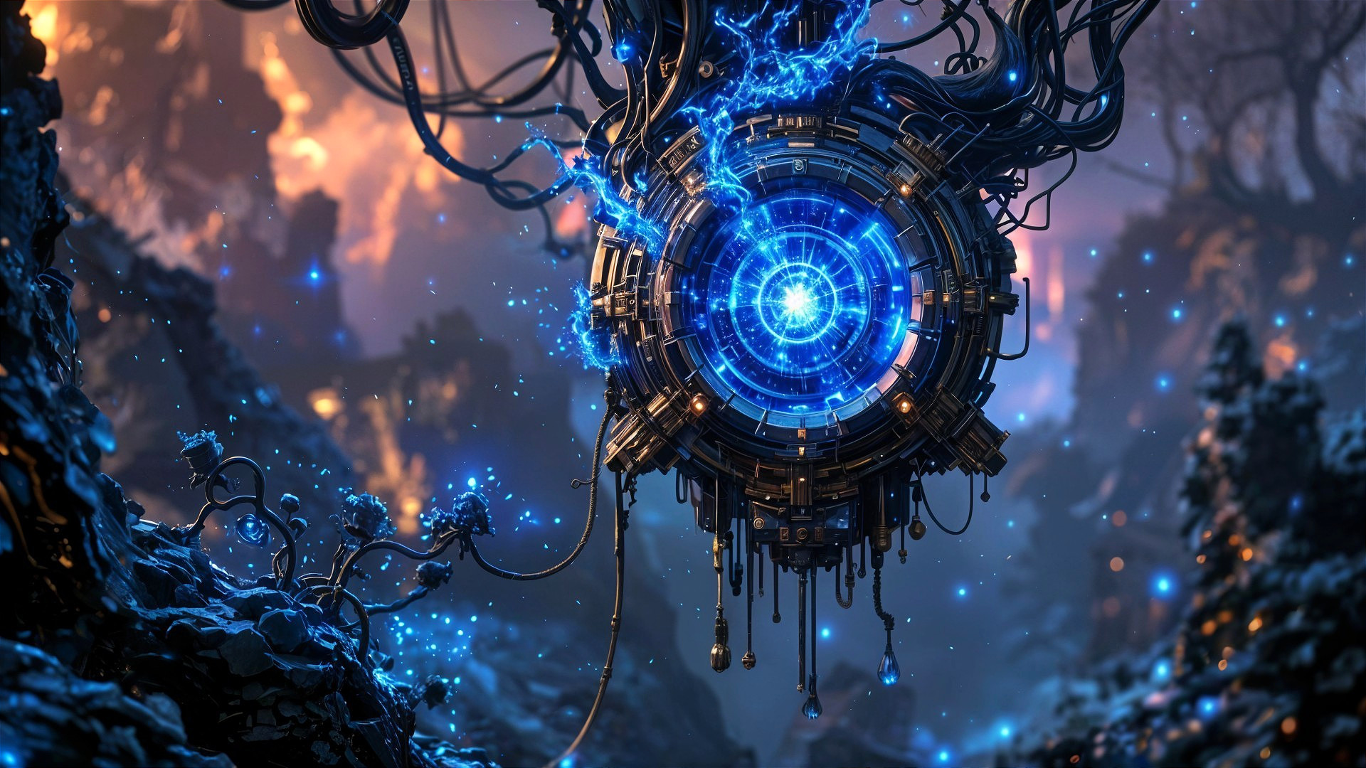 Futuristic Cybernetic Structure with Glowing Core